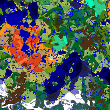 Predicted biome map of Java 1.19.2 seed 6069598334259810399 around estimated spawn
