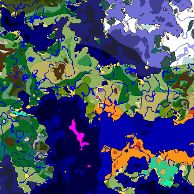 Predicted biome map of Java 1.19.2 seed -5813362676620678299 around estimated spawn