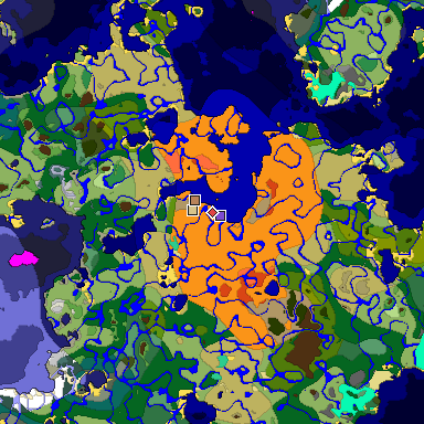Predicted biome map of Java 1.19.2 seed -5309103249267302374 around estimated spawn