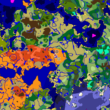 Predicted biome map of Java 1.19.2 seed 3884085776969678570 around estimated spawn