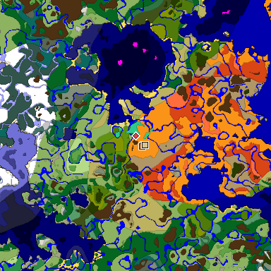 Predicted biome map of Java 1.19.2 seed -4046614881202309610 around estimated spawn