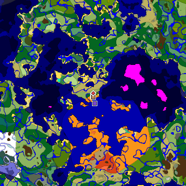 Predicted biome map of Java 1.19.2 seed -4091265615439697340 around estimated spawn