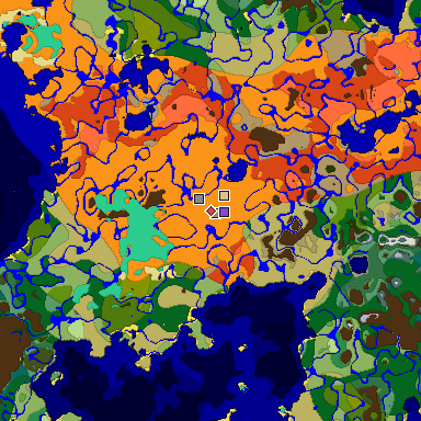 Predicted biome map of Java 1.19.2 seed 5489525502890957112 around estimated spawn