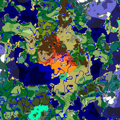 Predicted biome map of Java 1.19.2 seed 3934812772917043499 around estimated spawn