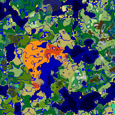 Predicted biome map of Java 1.19.2 seed 6906451859466206632 around estimated spawn