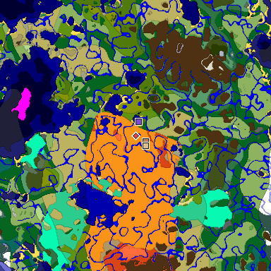 Predicted biome map of Java 1.19.2 seed -2945845475408146045 around estimated spawn