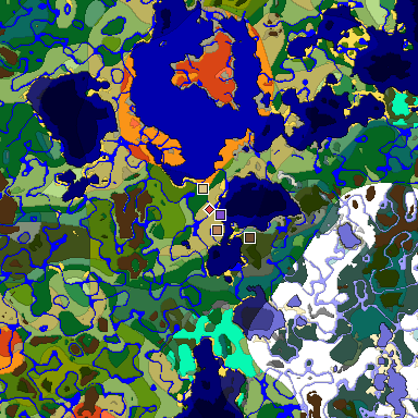 Predicted biome map of Java 1.19.2 seed -6450518234740167233 around estimated spawn