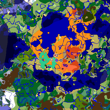 Predicted biome map of Java 1.19.2 seed -4928438923763255508 around estimated spawn