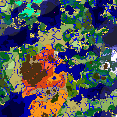 Predicted biome map of Java 1.19.2 seed 7310422053163389320 around estimated spawn