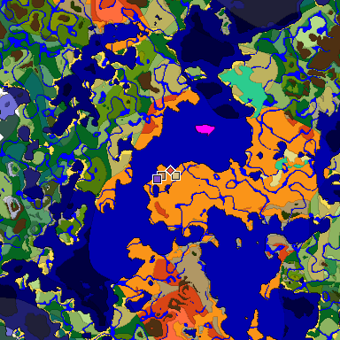 Predicted biome map of Java 1.19.2 seed 394309041495486729 around estimated spawn