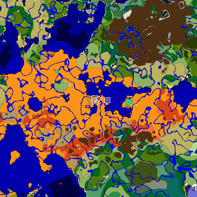 Predicted biome map of Java 1.19.2 seed -5199858496178012458 around estimated spawn