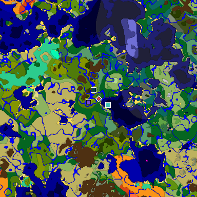 Predicted biome map of Java 1.19.2 seed 2218176963951299671 around estimated spawn