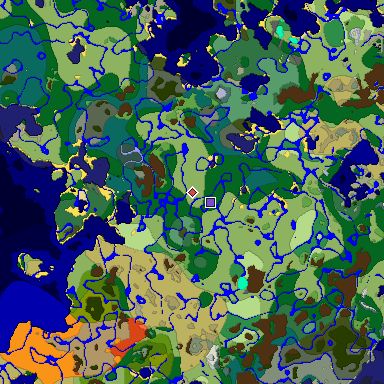 Predicted biome map of Java 1.19.2 seed -407719290621851541 around estimated spawn