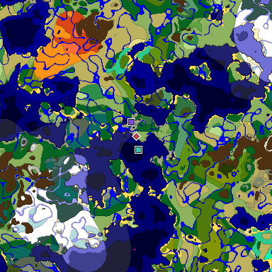 Predicted biome map of Java 1.19.2 seed -1311465684145614241 around estimated spawn