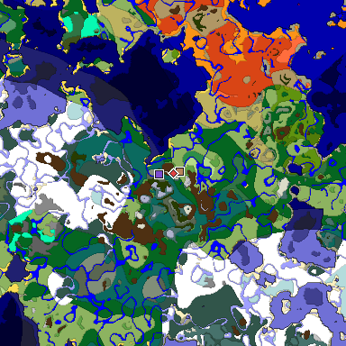 Predicted biome map of Java 1.19.2 seed 7094449436400333132 around estimated spawn