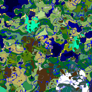 Predicted biome map of Java 1.19.2 seed -1895698371297086256 around estimated spawn