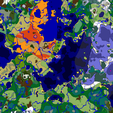 Predicted biome map of Java 1.19.2 seed -2486163213890075448 around estimated spawn