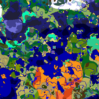Predicted biome map of Java 1.19.2 seed 1532052472766336311 around estimated spawn