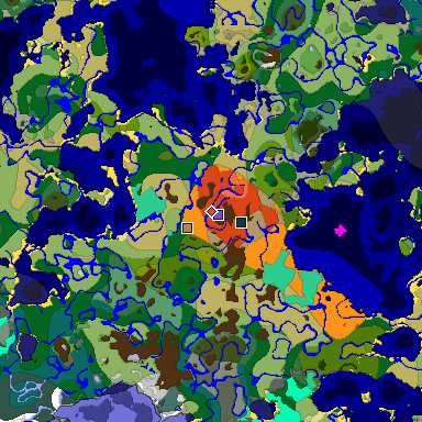 Predicted biome map of Java 1.19.2 seed 7706740978147462805 around estimated spawn
