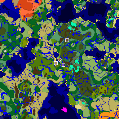 Predicted biome map of Java 1.19.2 seed -3557118210597528565 around estimated spawn