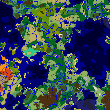 Predicted biome map of Java 1.19.2 seed 2437544718702597384 around estimated spawn