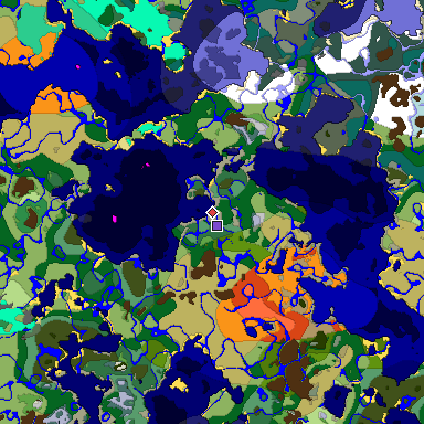 Predicted biome map of Java 1.19.2 seed 9174164401428204809 around estimated spawn