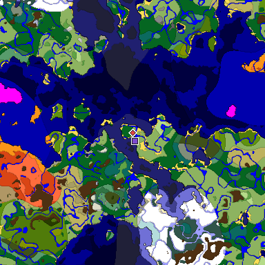 Predicted biome map of Java 1.19.2 seed 8338443146938103599 around estimated spawn