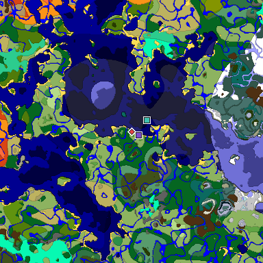 Predicted biome map of Java 1.19.2 seed -4076623303682483687 around estimated spawn
