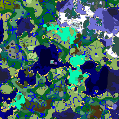 Predicted biome map of Java 1.19.2 seed -2121620309257285043 around estimated spawn