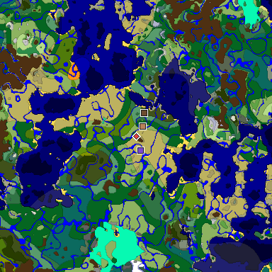 Predicted biome map of Java 1.19.2 seed 6893766894683544062 around estimated spawn