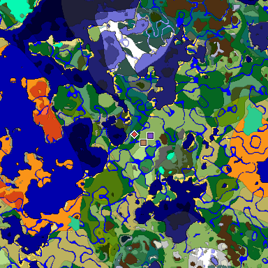 Predicted biome map of Java 1.19.2 seed 889435459064974017 around estimated spawn