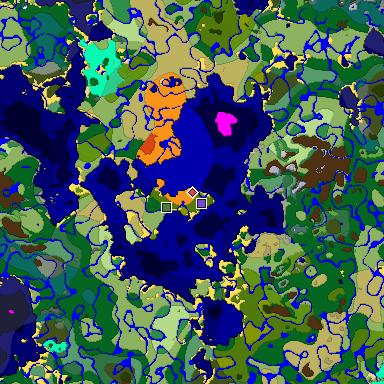 Predicted biome map of Java 1.19.2 seed 8385086160540460039 around estimated spawn