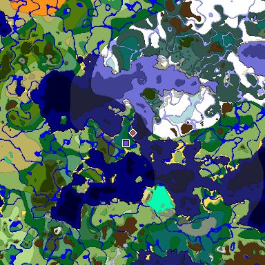 Predicted biome map of Java 1.19.2 seed -1679765272505232200 around estimated spawn