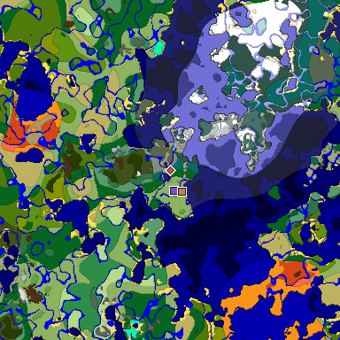 Predicted biome map of Java 1.19.2 seed 1216716683109102436 around estimated spawn