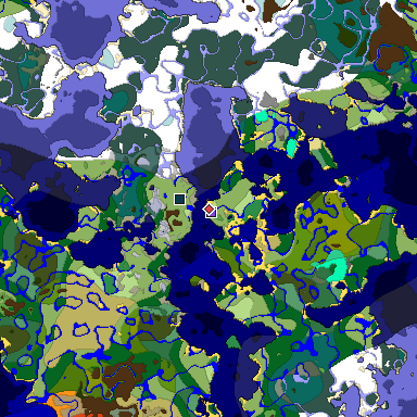 Predicted biome map of Java 1.19.2 seed -1430294489490094020 around estimated spawn