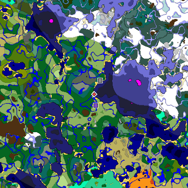 Predicted biome map of Java 1.19.2 seed 2203884881923567022 around estimated spawn