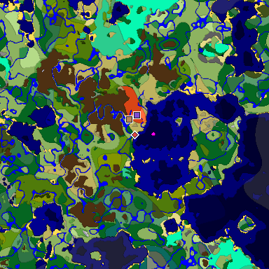Predicted biome map of Java 1.19.2 seed -3670757463202649353 around estimated spawn