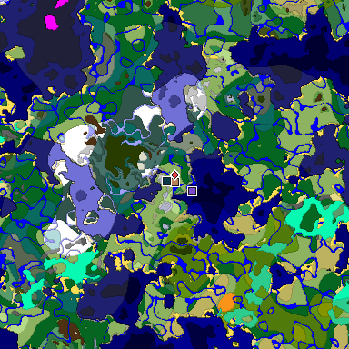 Predicted biome map of Java 1.19.2 seed -2646681743689061534 around estimated spawn