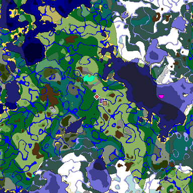 Predicted biome map of Java 1.19.2 seed 7470807416620939861 around estimated spawn
