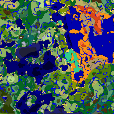 Predicted biome map of Java 1.19.2 seed -7365051732928176530 around estimated spawn