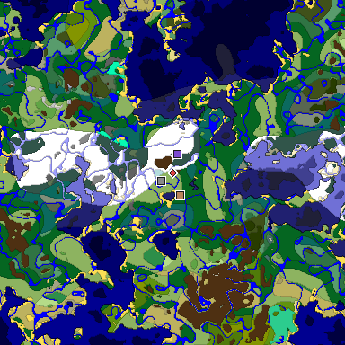 Predicted biome map of Java 1.19.2 seed 5587974509527408892 around estimated spawn