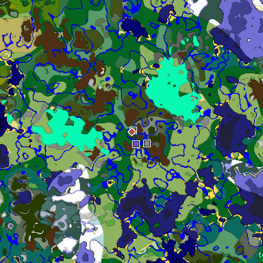 Predicted biome map of Java 1.19.2 seed 999470863826152305 around estimated spawn