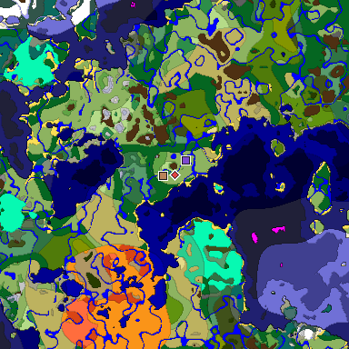 Predicted biome map of Java 1.19.2 seed -2872323403341646763 around estimated spawn