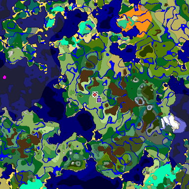Predicted biome map of Java 1.19.2 seed -5963949893147872887 around estimated spawn