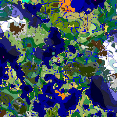 Predicted biome map of Java 1.19.2 seed -3412151884379958449 around estimated spawn