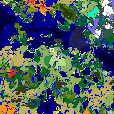 Predicted biome map of Java 1.19.2 seed -8805323644016366619 around estimated spawn