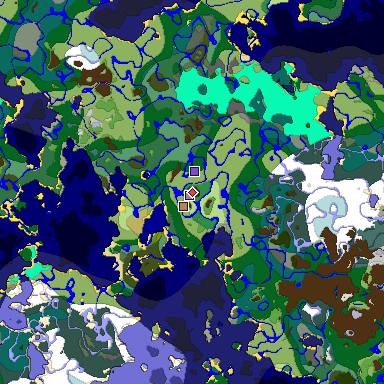 Predicted biome map of Java 1.19.2 seed -6744850441412805383 around estimated spawn