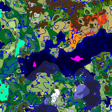 Predicted biome map of Java 1.19.2 seed -8675685871373240896 around estimated spawn