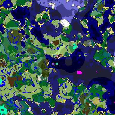 Predicted biome map of Java 1.19.2 seed 7587622804281470889 around estimated spawn