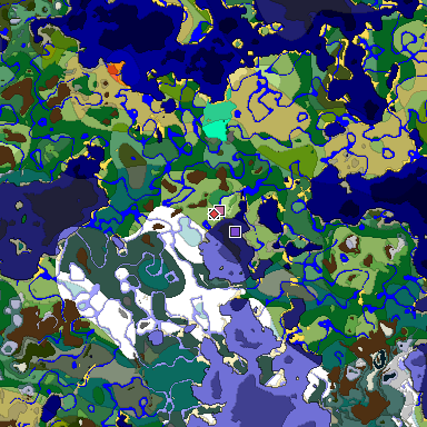 Predicted biome map of Java 1.19.2 seed 3005324199244024874 around estimated spawn